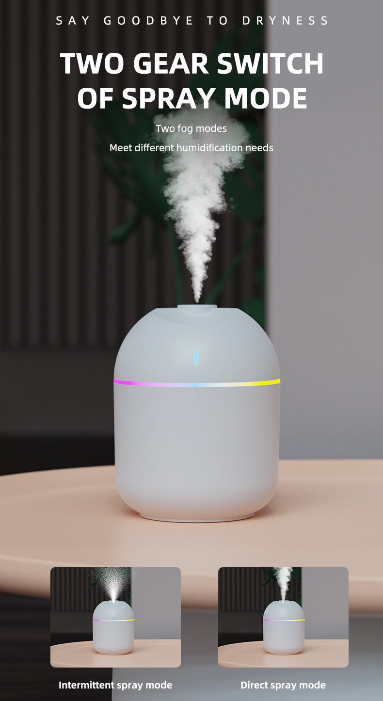 Humidificateur d'air 270ML, diffuseur d'arôme à brume fraîche, veilleuse LED, protection contre la mise hors tension, USB, pour le bureau et la maison