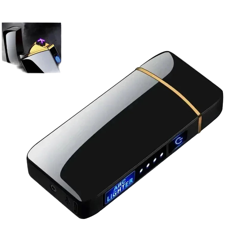 Electric Windproof Metal Lighter Double Arc Flameless Plasma Rechargeable USB Lighter LED Power Display Touch Sensor Lighters