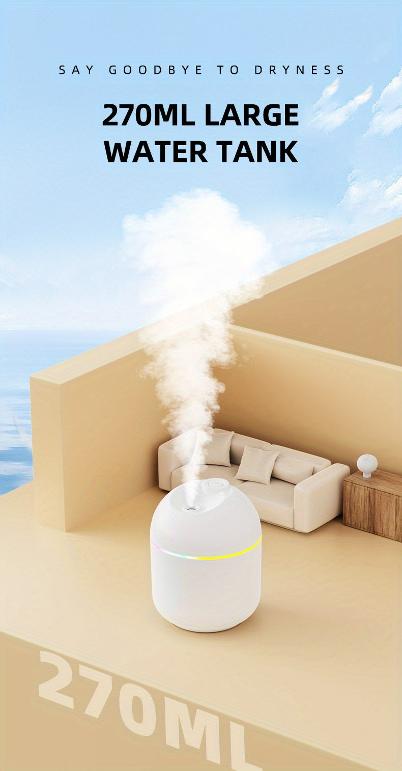 Humidificateur d'air 270ML, diffuseur d'arôme à brume fraîche, veilleuse LED, protection contre la mise hors tension, USB, pour le bureau et la maison