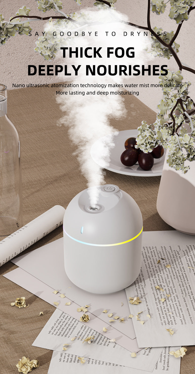 Humidificateur d'air 270ML, diffuseur d'arôme à brume fraîche, veilleuse LED, protection contre la mise hors tension, USB, pour le bureau et la maison