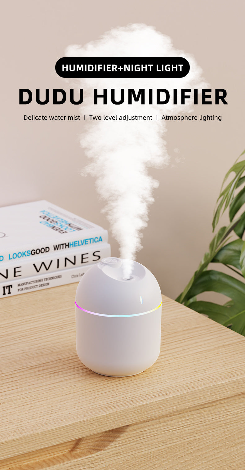 Humidificateur d'air 270ML, diffuseur d'arôme à brume fraîche, veilleuse LED, protection contre la mise hors tension, USB, pour le bureau et la maison