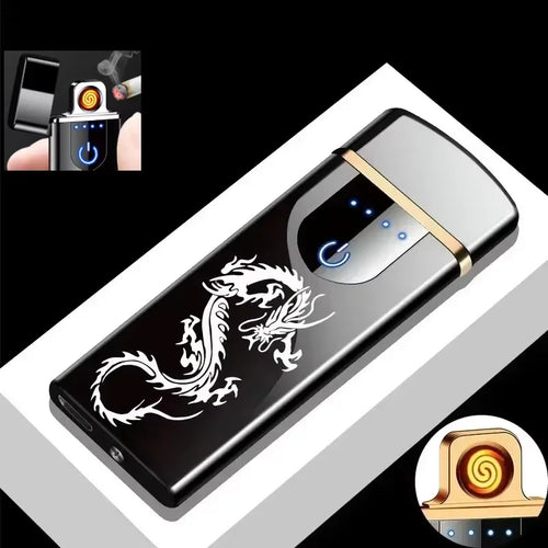 Electric Windproof Metal Lighter Double Arc Flameless Plasma Rechargeable USB Lighter LED Power Display Touch Sensor Lighters