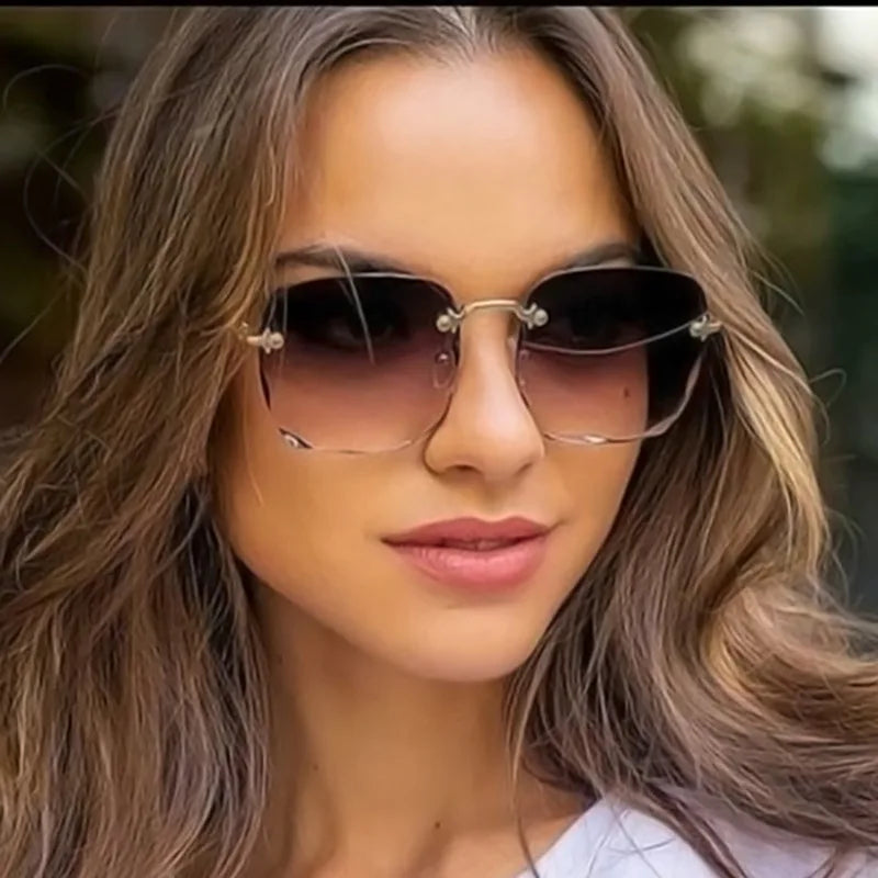 Lunettes de soleil carrées sans monture pour femmes et hommes, marque de luxe, styliste, été, rouge, mode, UV400, 3 pièces