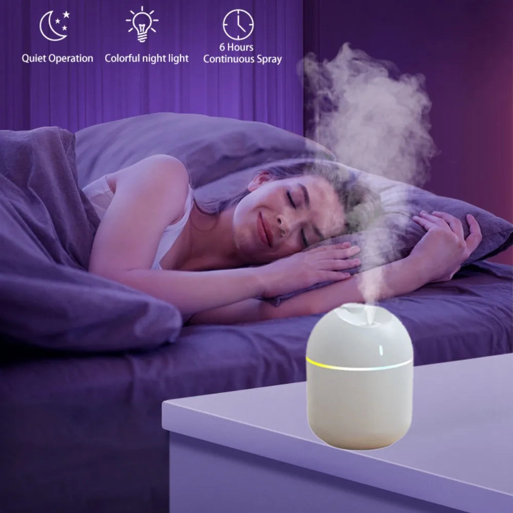 Humidificateur d'air 270ML, diffuseur d'arôme à brume fraîche, veilleuse LED, protection contre la mise hors tension, USB, pour le bureau et la maison