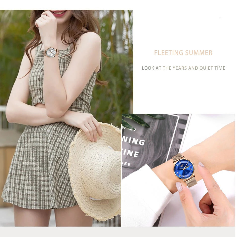 Montre femme LIGE 2024 – Quartz japonais, acier inoxydable, lumineuse