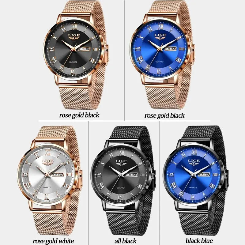 Montre femme LIGE 2024 – Quartz japonais, acier inoxydable, lumineuse