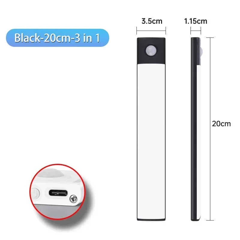 Veilleuse LED sous armoire – Rechargeable USB-C, capteur de mouvement, 10 à 60 cm
