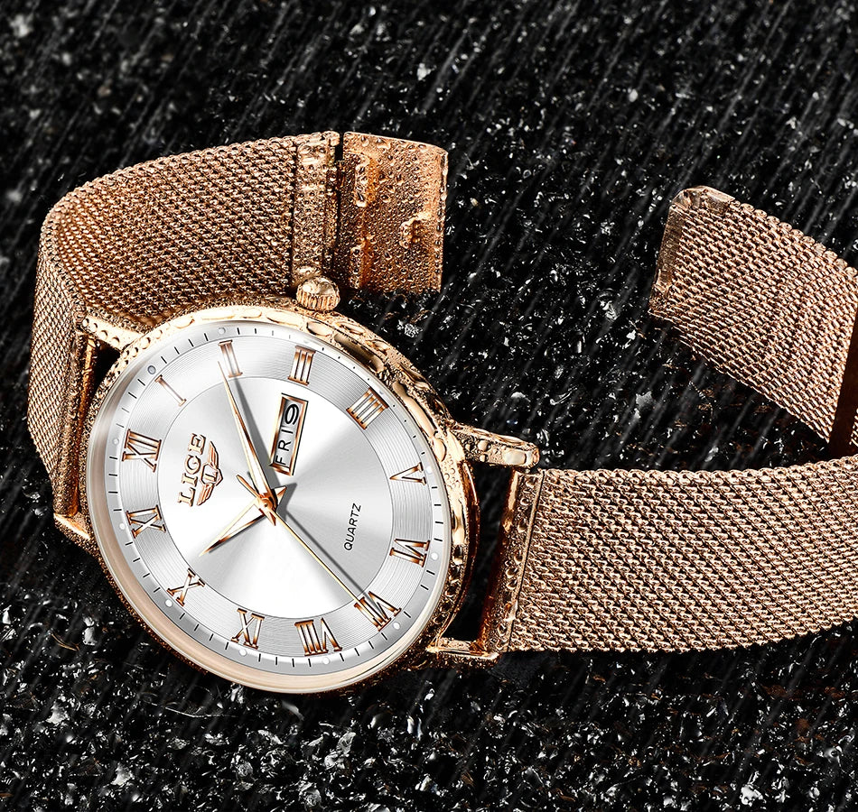 Montre femme LIGE 2024 – Quartz japonais, acier inoxydable, lumineuse