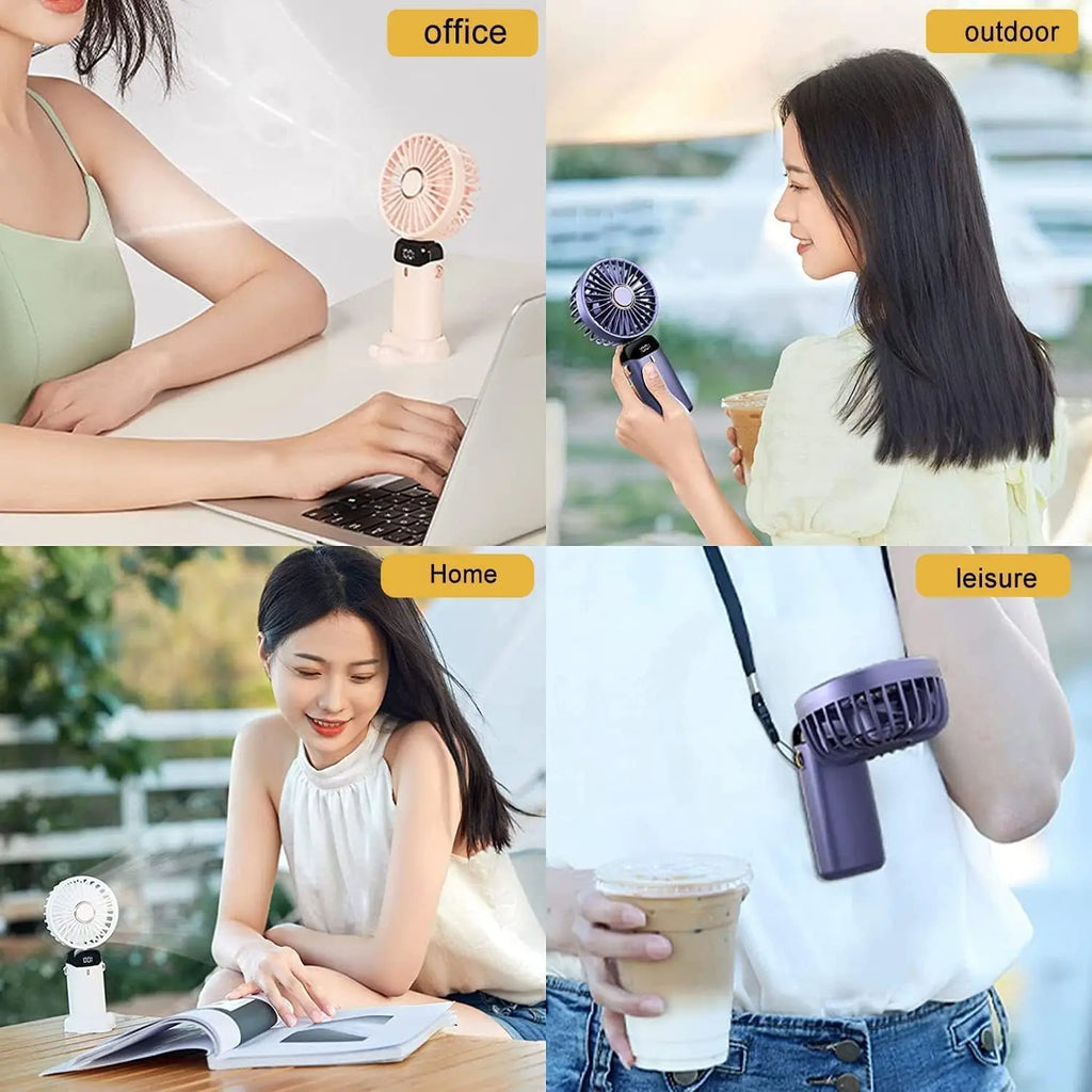 Mini Ventilateur Pliable Portatif 1800mAh – 5 Vitesses, Rechargeable USB, Support Téléphone & Écran