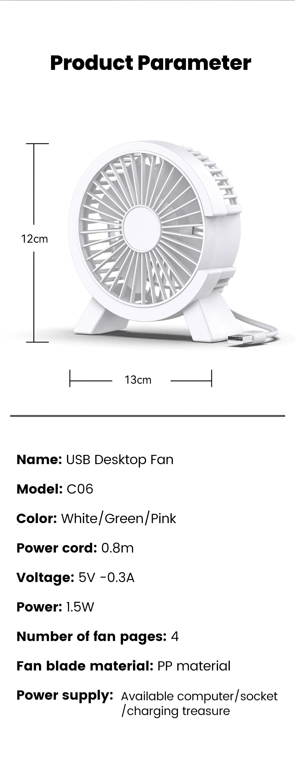 Mini Ventilateur de Table Rechargeable USB – Portable, Silencieux, Gadget d'Été pour Bureau & Dortoir