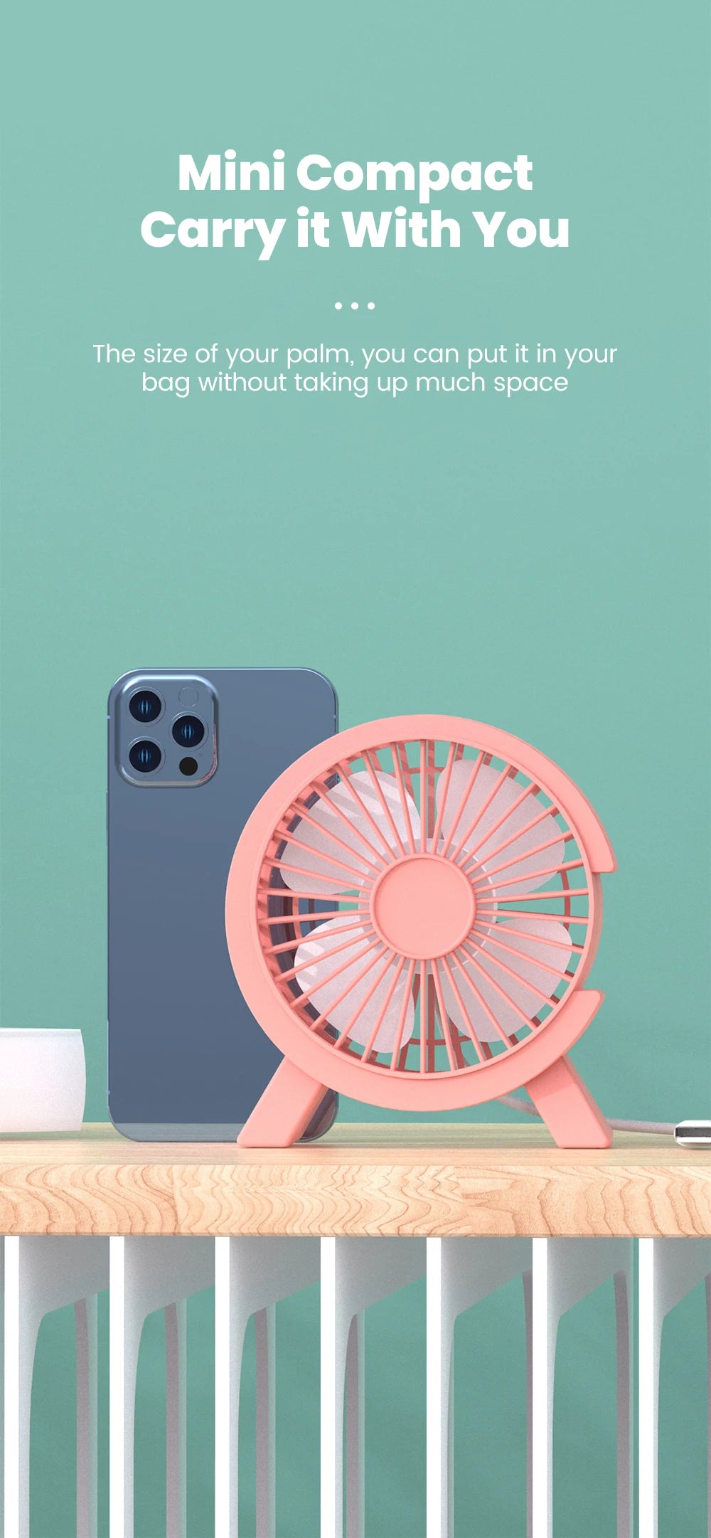Mini Ventilateur de Table Rechargeable USB – Portable, Silencieux, Gadget d'Été pour Bureau & Dortoir