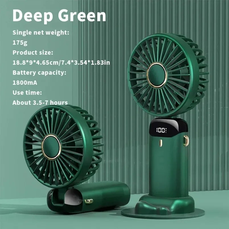 Mini Ventilateur Pliable Portatif 1800mAh – 5 Vitesses, Rechargeable USB, Support Téléphone & Écran