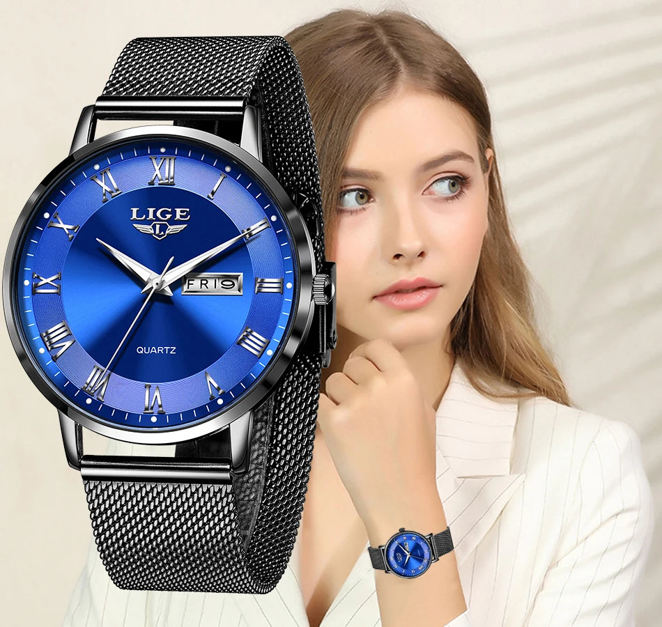 Montre femme LIGE 2024 – Quartz japonais, acier inoxydable, lumineuse