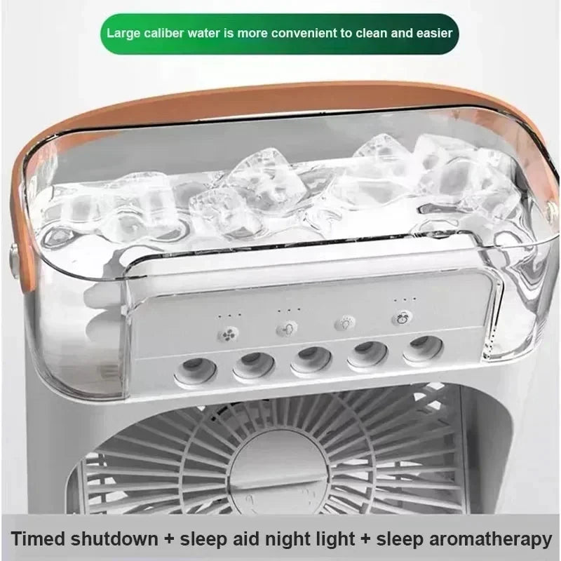 Mini Climatiseur 3-en-1 Portable – Ventilateur, Humidificateur & Veilleuse LED, Rechargeable USB