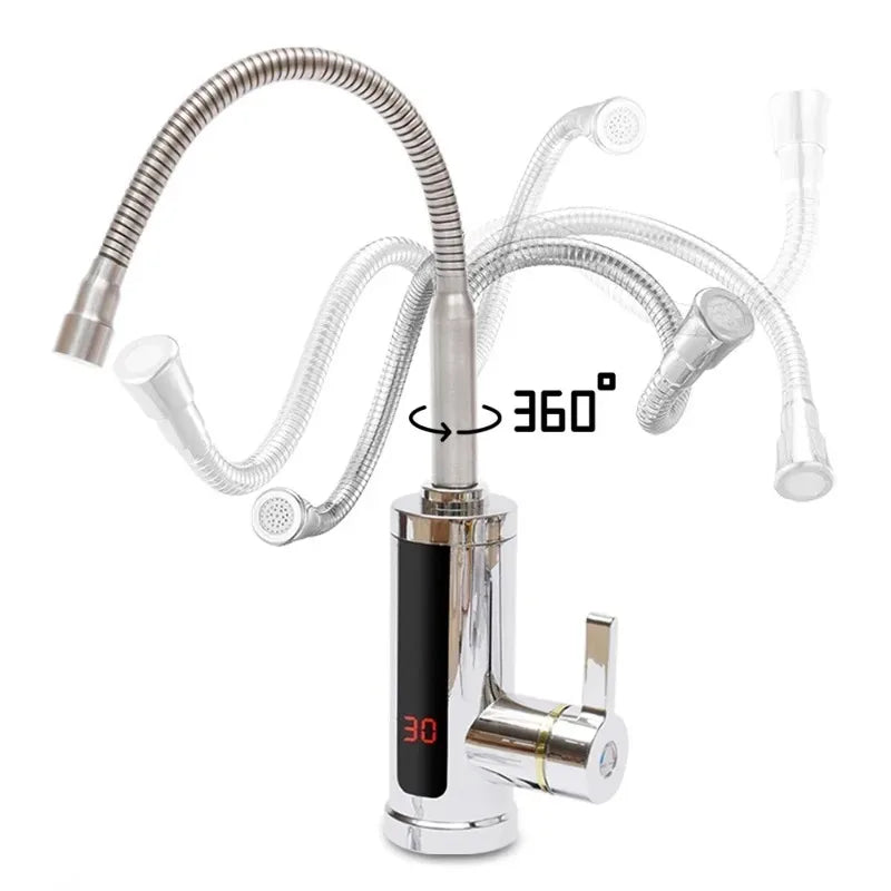Robinet électrique instantané 3KW, 360 °   Robinet de cuisine chauffant rotatif avec affichage de la température LCD