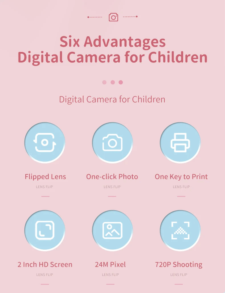 Appareil photo à impression instantanée pour enfants, appareil photo numérique thermique, jouet vidéo, cadeau d'anniversaire, carte mémoire 32G