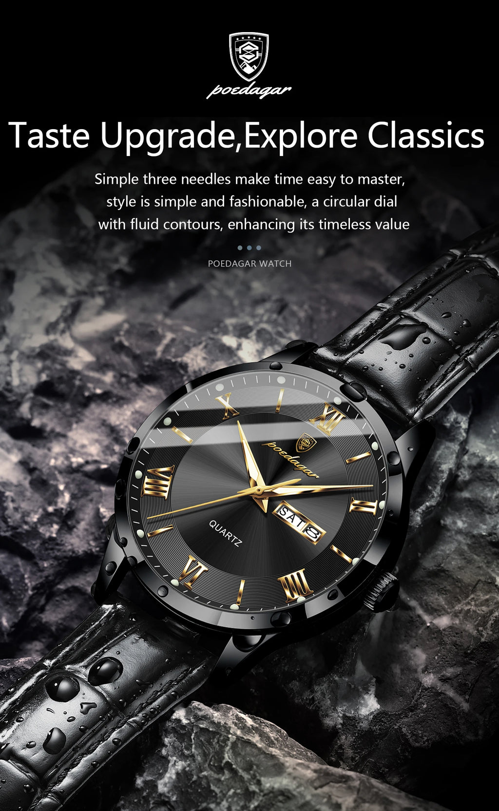 Montre homme POEDAGAR – Quartz, cuir, date & semaine