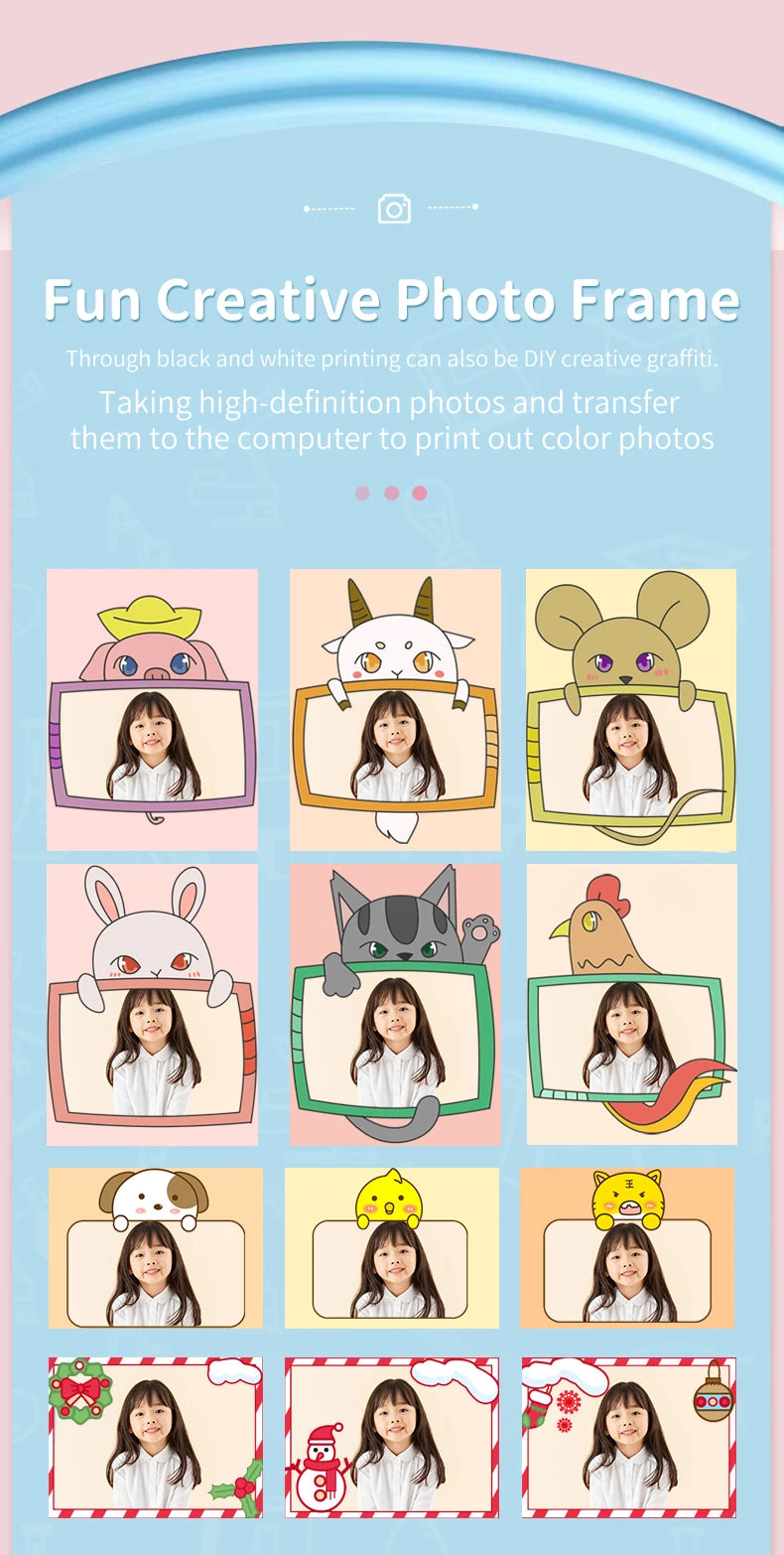 Appareil photo à impression instantanée pour enfants, appareil photo numérique thermique, jouet vidéo, cadeau d'anniversaire, carte mémoire 32G