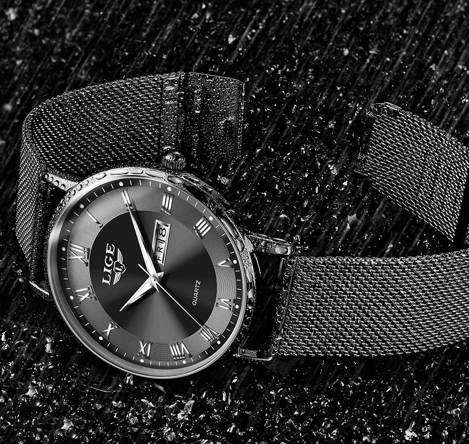 Montre femme LIGE 2024 – Quartz japonais, acier inoxydable, lumineuse