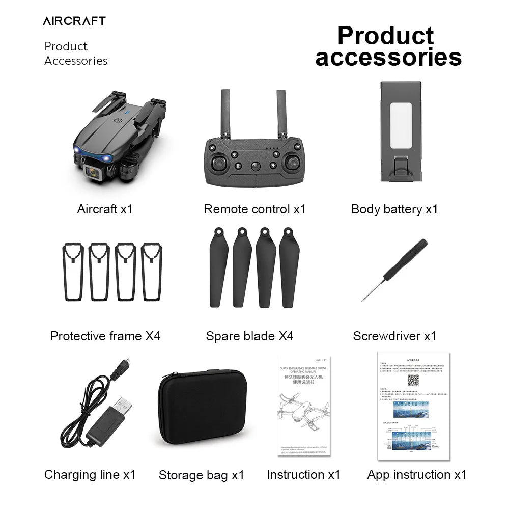Drone Professionnel E99 4K HD – Caméra Pliable, WiFi FPV, Photographie Aérienne, Quadrirotor RC