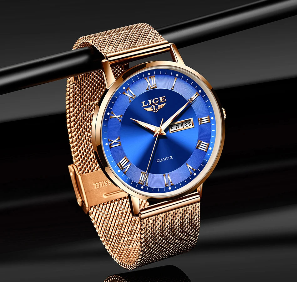 Montre femme LIGE 2024 – Quartz japonais, acier inoxydable, lumineuse