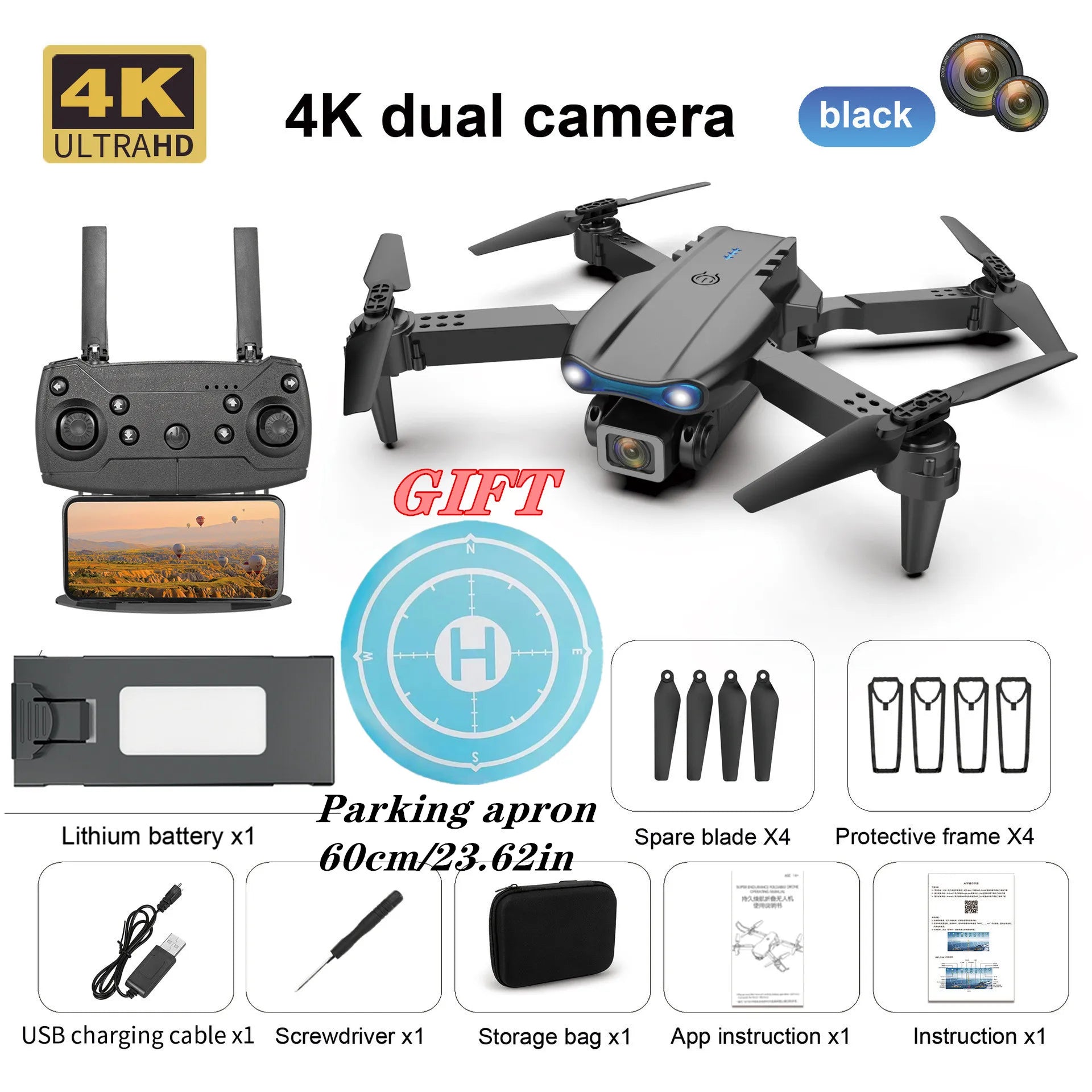 Drone Professionnel E99 4K HD – Caméra Pliable, WiFi FPV, Photographie Aérienne, Quadrirotor RC