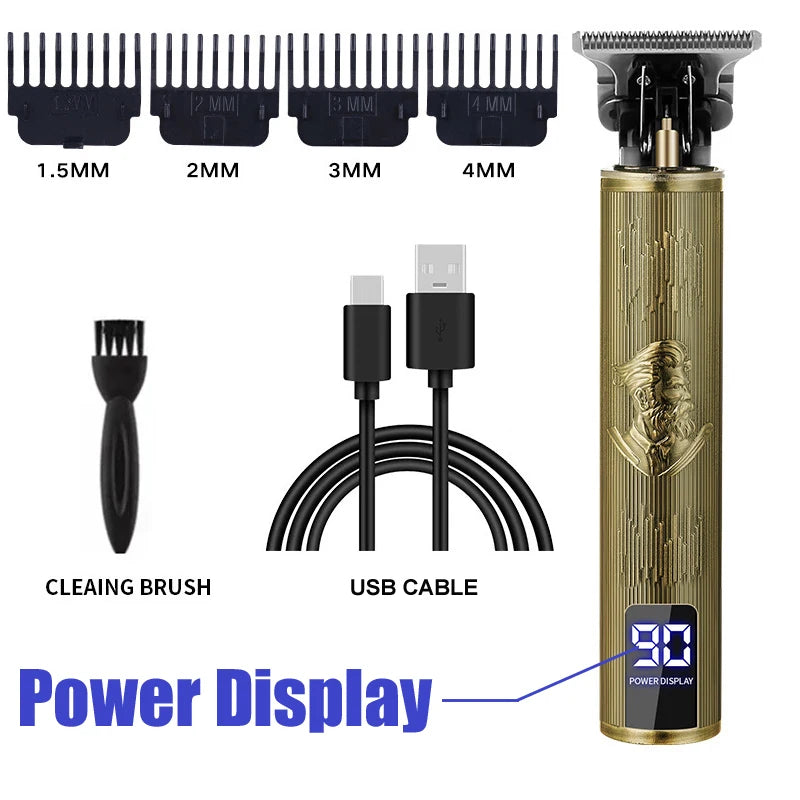 Tondeuse Électrique Vintage T9 — Kit Complet Sans Fil, Barbe & Cheveux, Rechargeable USB | Homme