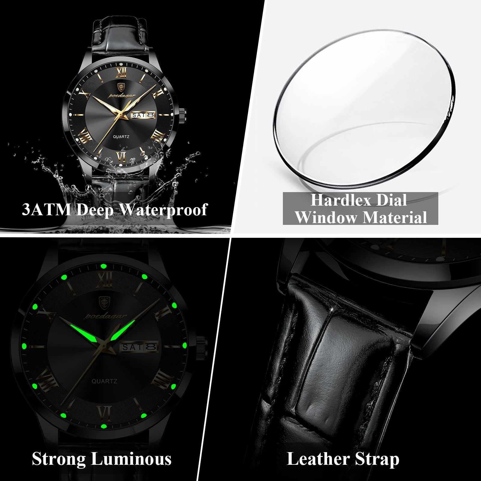 Montre homme POEDAGAR – Quartz, cuir, date & semaine
