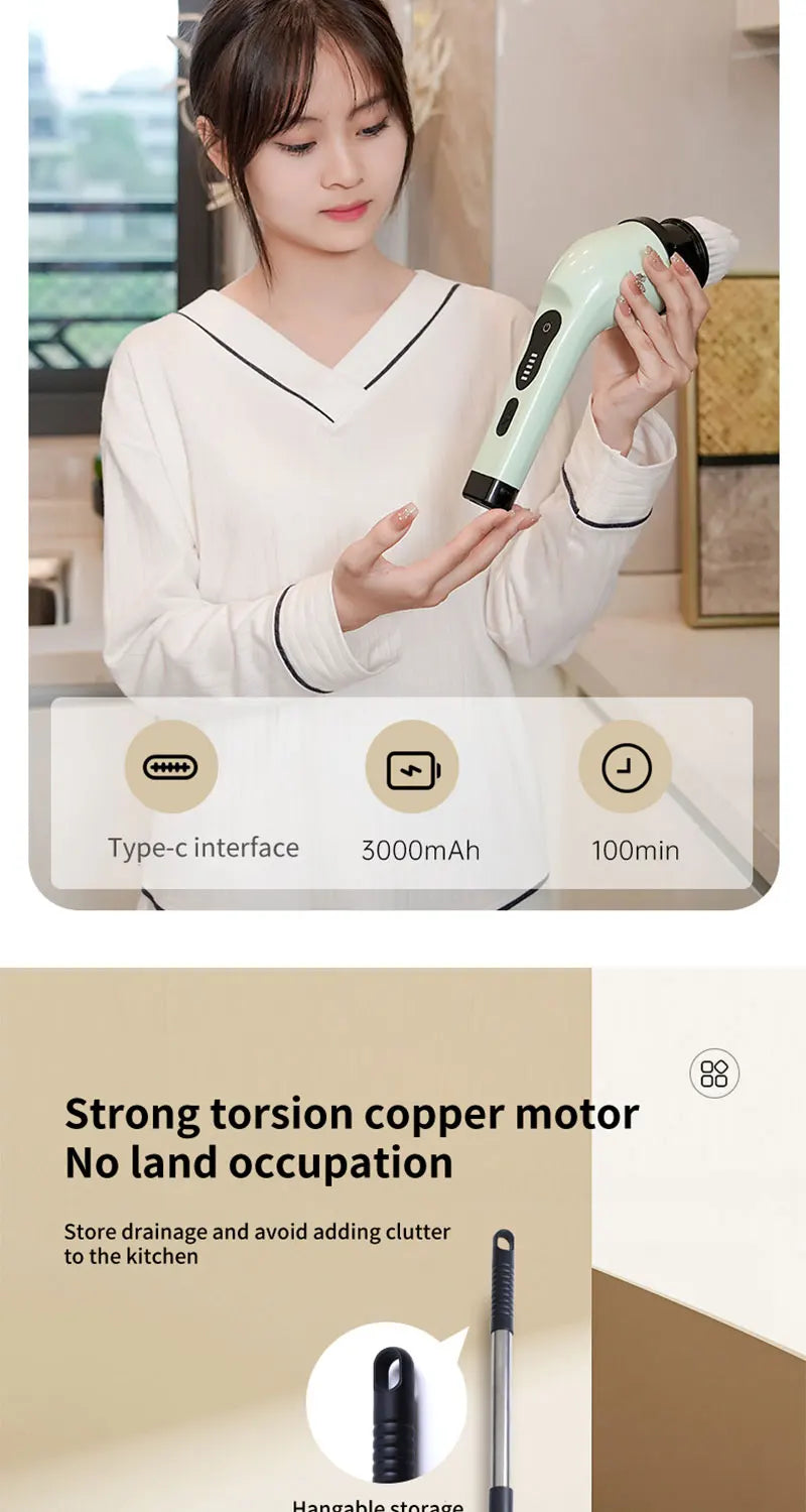 Brosse de nettoyage électrique 9-en-1 – Rotative, rechargeable, multi-surfaces