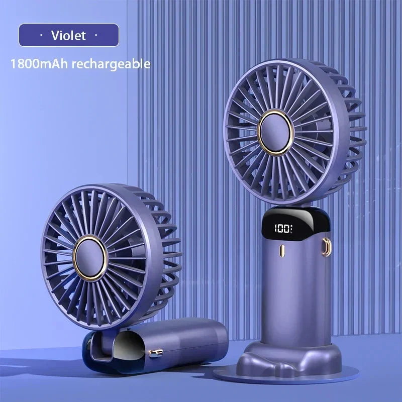Mini Ventilateur de Cou Portable 1800mAh – Support Téléphone, Écran LED, 5 Vitesses, Rechargeable USB