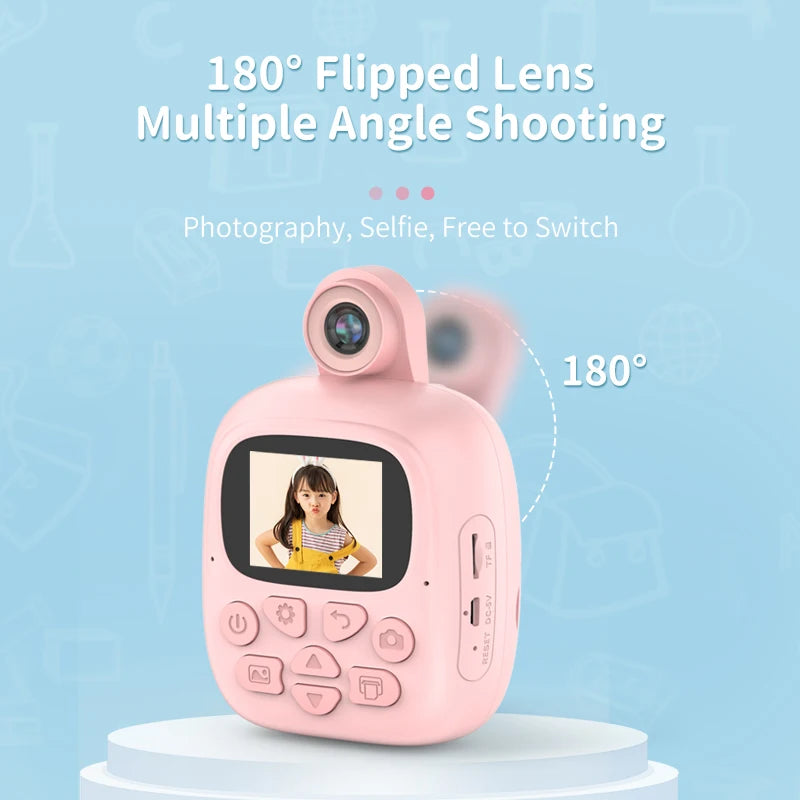 Appareil photo à impression instantanée pour enfants, appareil photo numérique thermique, jouet vidéo, cadeau d'anniversaire, carte mémoire 32G