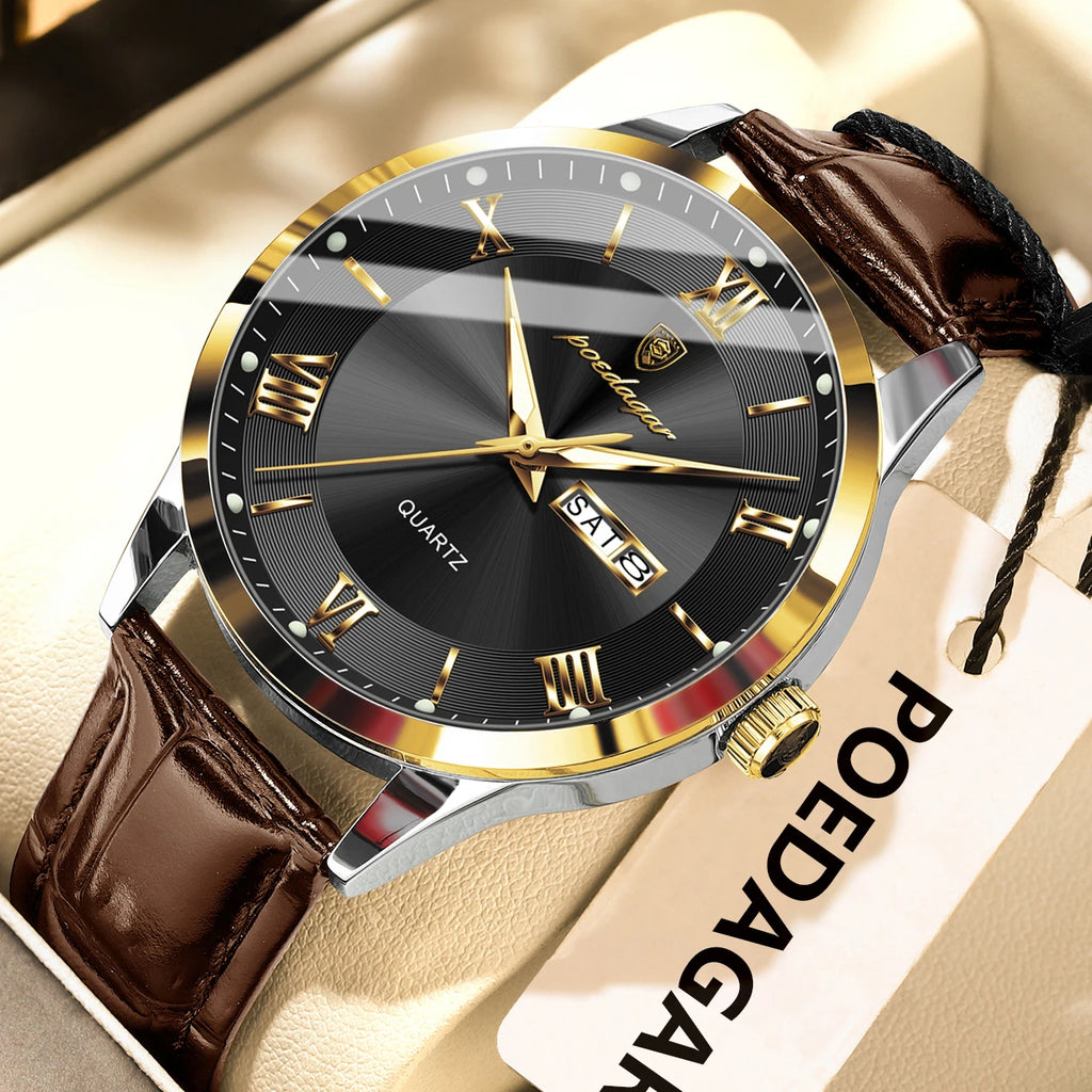 Montre homme POEDAGAR – Quartz, cuir, date & semaine