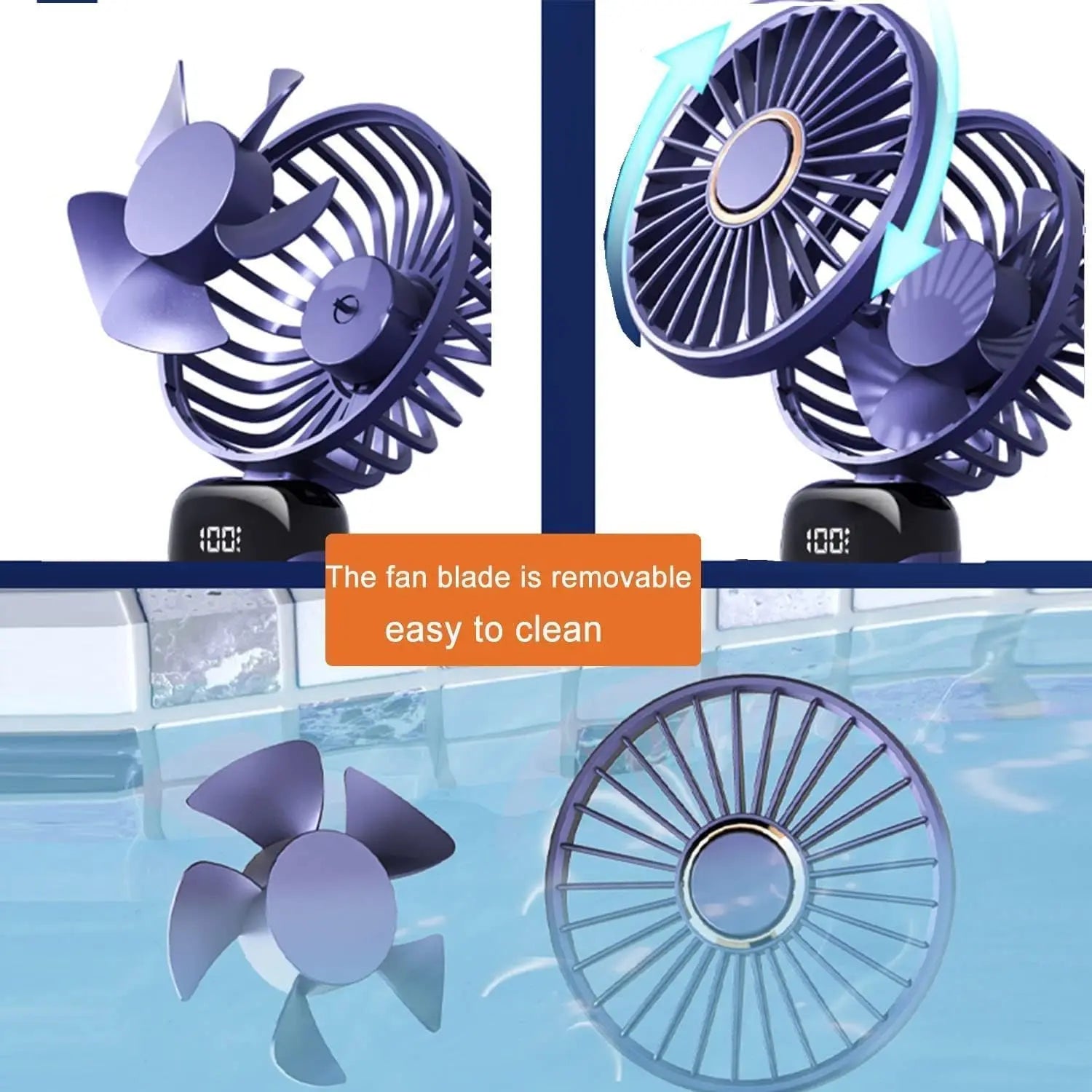Mini Ventilateur Pliable Portatif 1800mAh – 5 Vitesses, Rechargeable USB, Support Téléphone & Écran