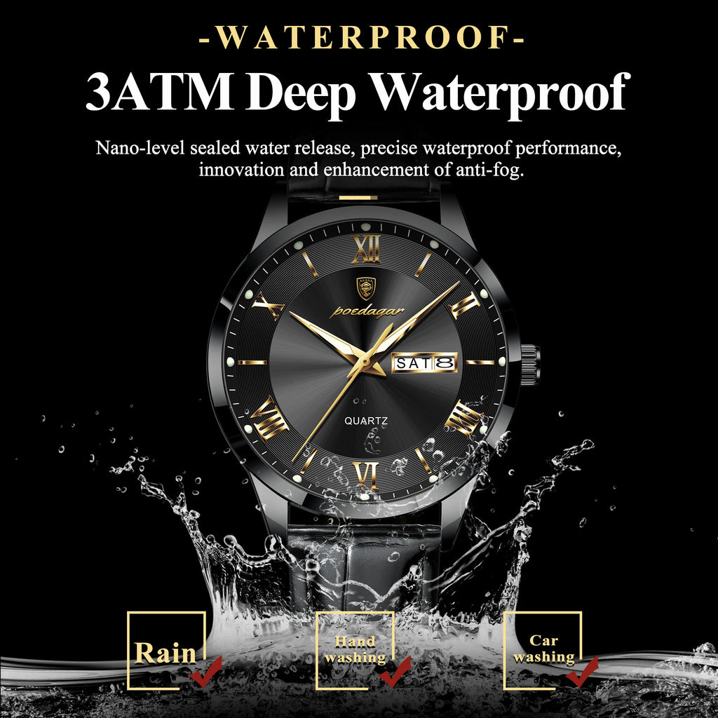 Montre homme POEDAGAR – Quartz, cuir, date & semaine