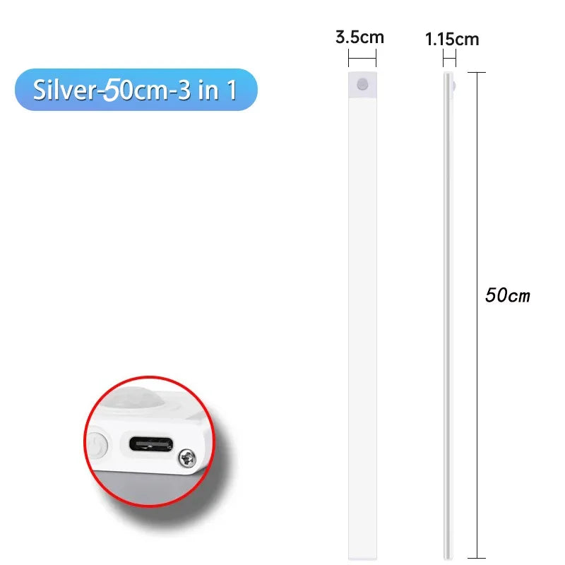 Veilleuse LED sous armoire – Rechargeable USB-C, capteur de mouvement, 10 à 60 cm