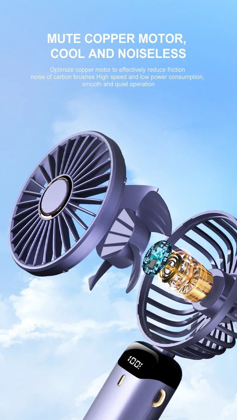 Mini Ventilateur de Cou Portable 1800mAh – Support Téléphone, Écran LED, 5 Vitesses, Rechargeable USB