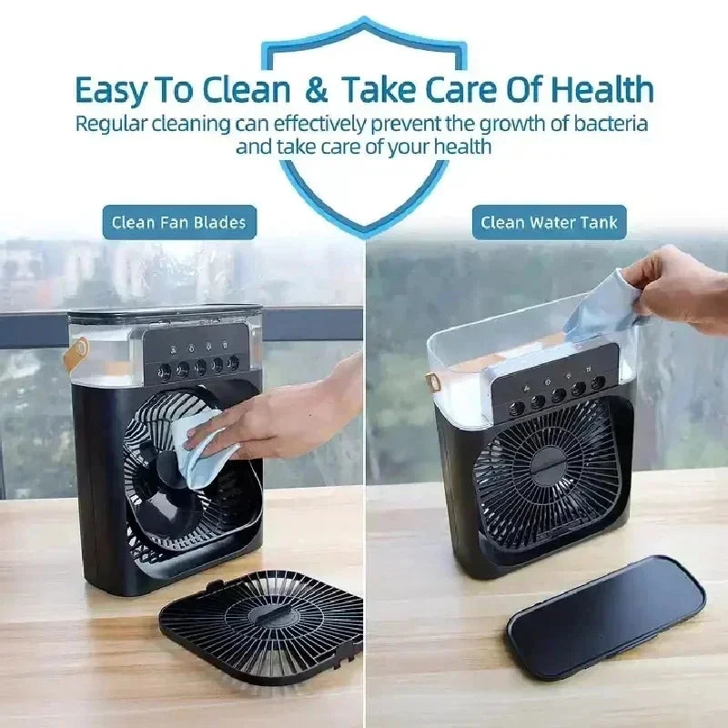 Mini Climatiseur 3-en-1 Portable – Ventilateur, Humidificateur & Veilleuse LED, Rechargeable USB