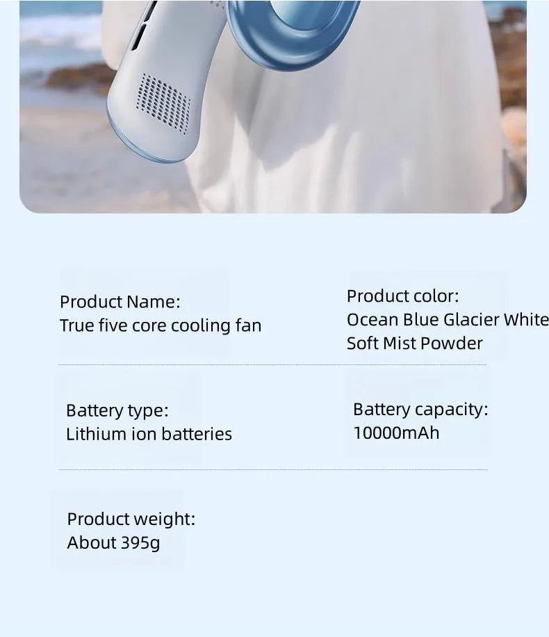 Ventilateur de Cou Portable Rechargeable 10000mAh – 3 Vitesses, Silencieux, Extérieur & Maison