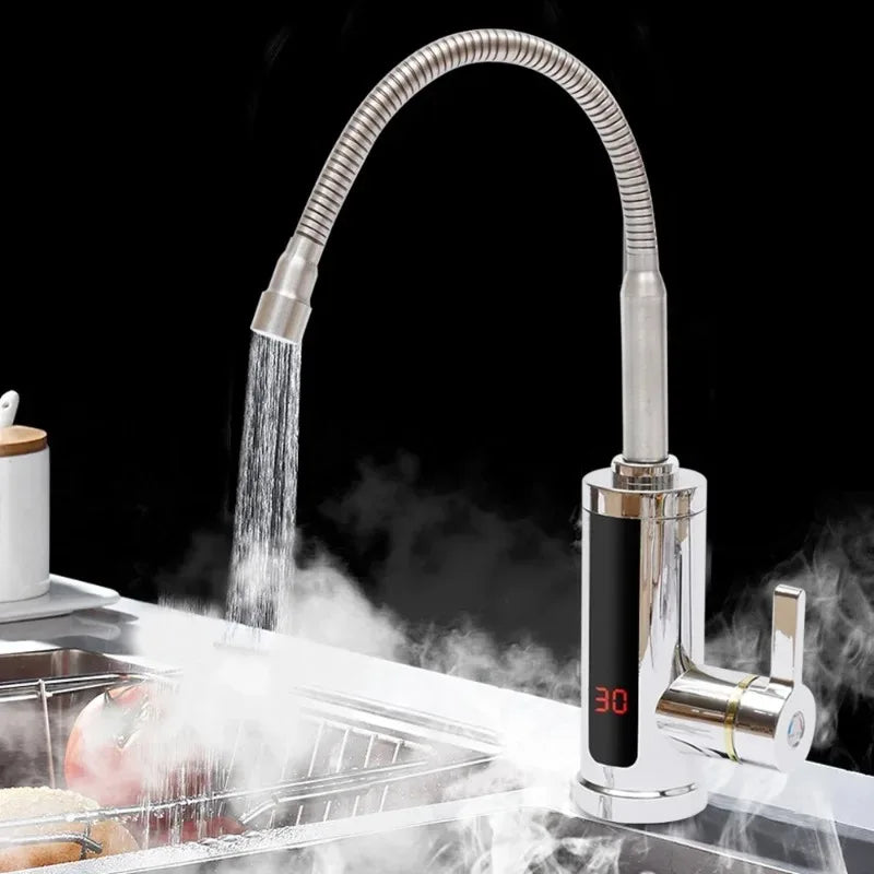 Robinet électrique instantané 3KW, 360 °   Robinet de cuisine chauffant rotatif avec affichage de la température LCD