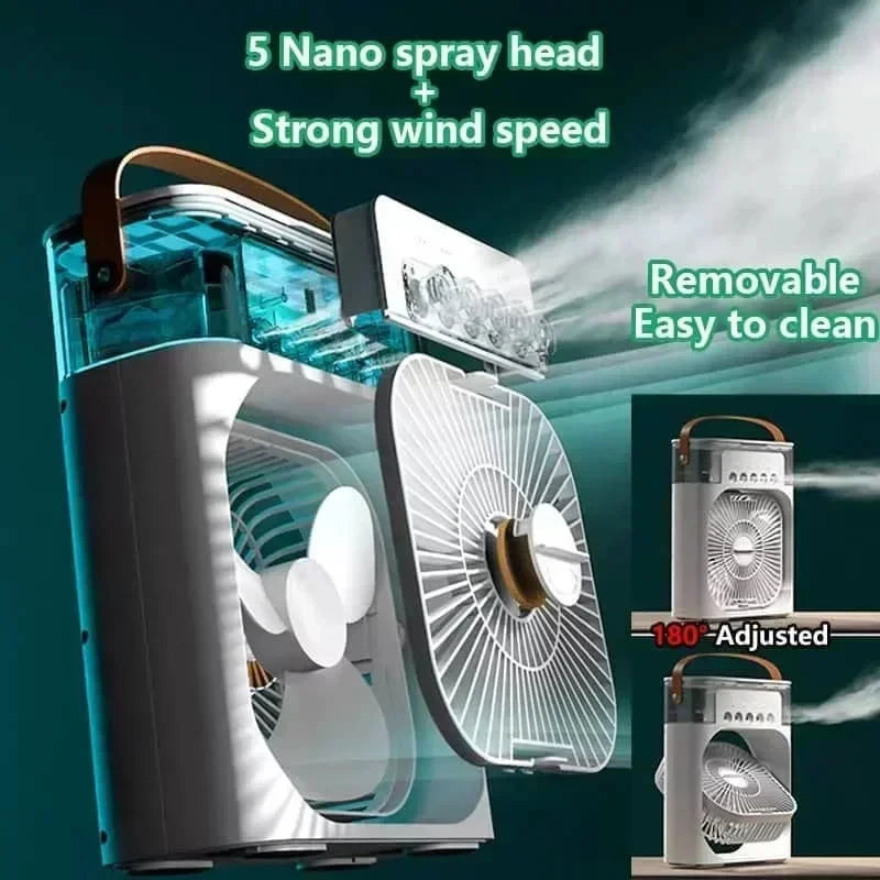 Mini Climatiseur 3-en-1 Portable – Ventilateur, Humidificateur & Veilleuse LED, Rechargeable USB