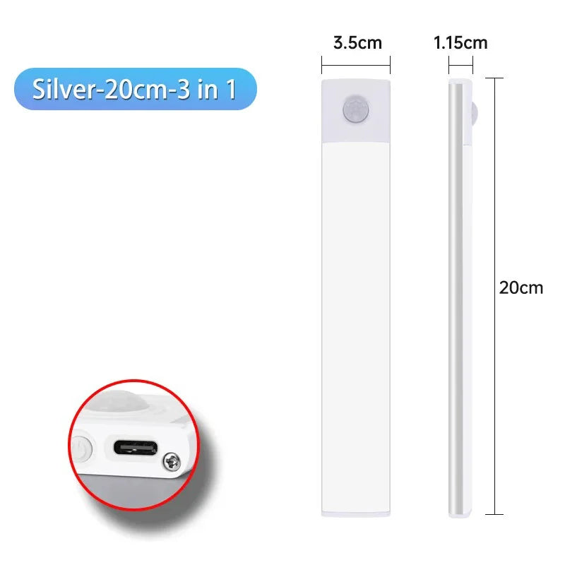 Veilleuse LED sous armoire – Rechargeable USB-C, capteur de mouvement, 10 à 60 cm