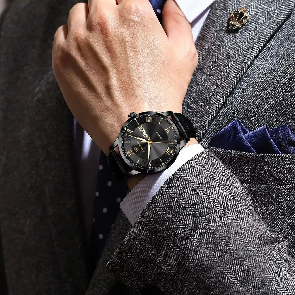 Montre homme POEDAGAR – Quartz, cuir, date & semaine
