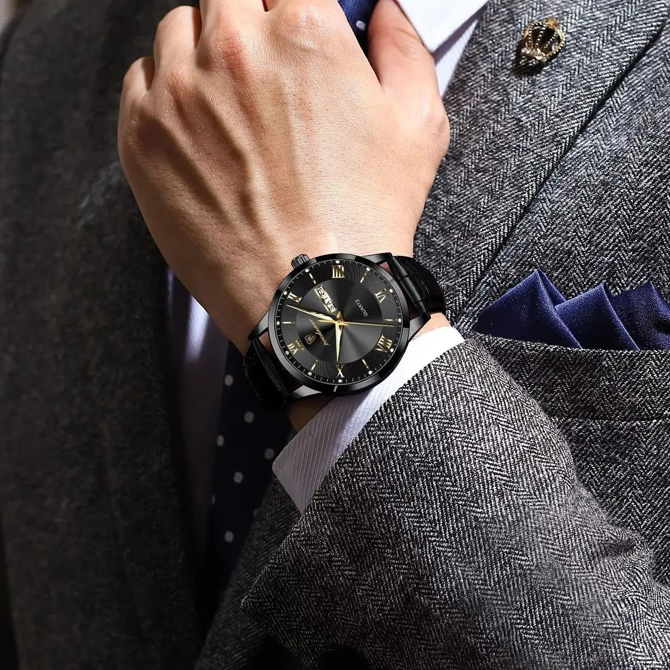 Montre homme POEDAGAR – Quartz, cuir, date & semaine