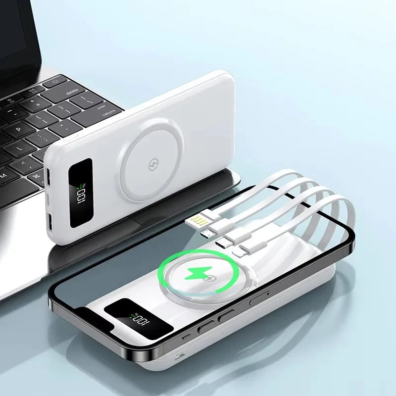 Powerbank 30000 mAh Charge Rapide Sans Fil — Batterie Externe Universelle avec Câbles | iPhone & Android