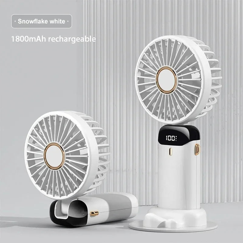 Mini Ventilateur de Cou Portable 1800mAh – Support Téléphone, Écran LED, 5 Vitesses, Rechargeable USB