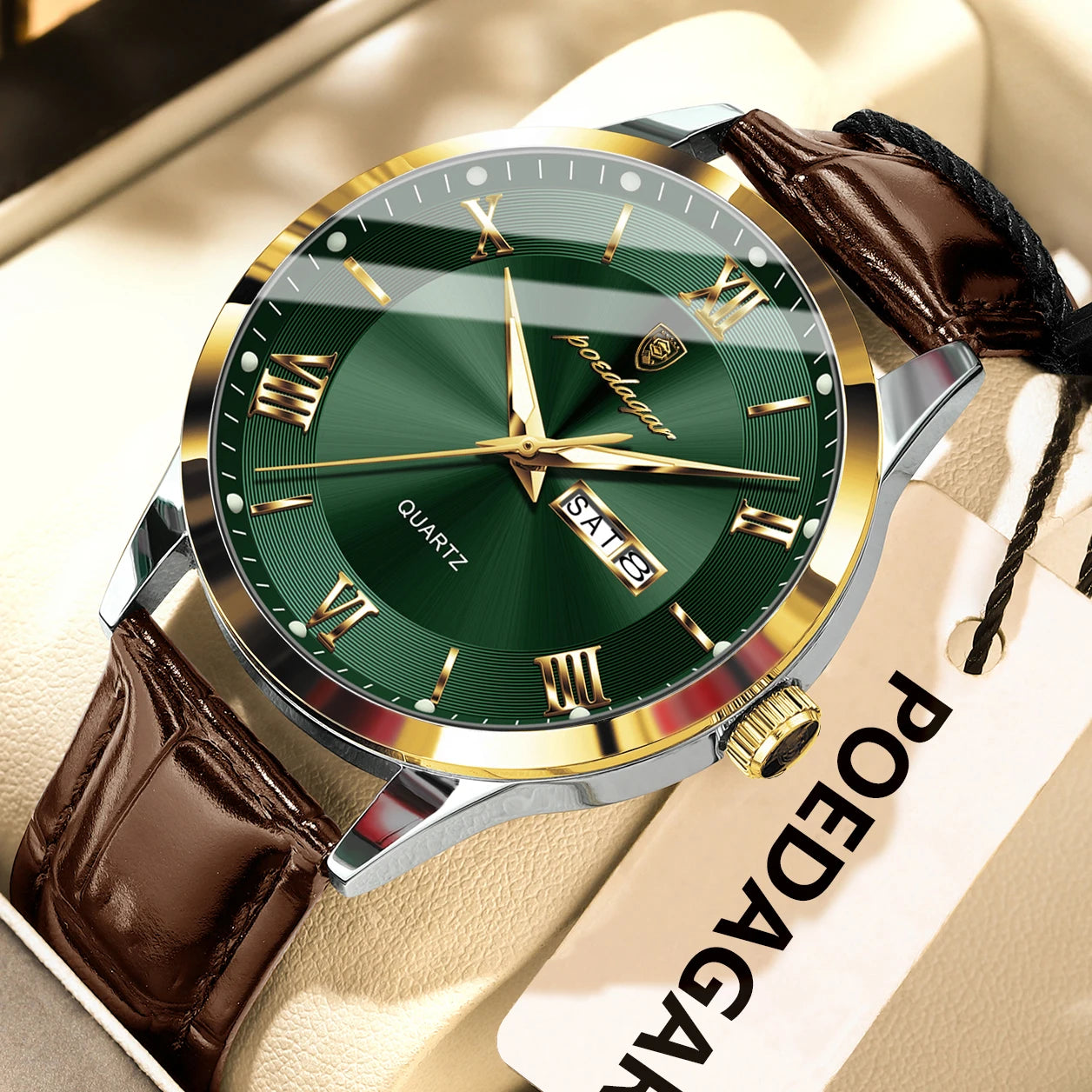 Montre homme POEDAGAR – Quartz, cuir, date & semaine