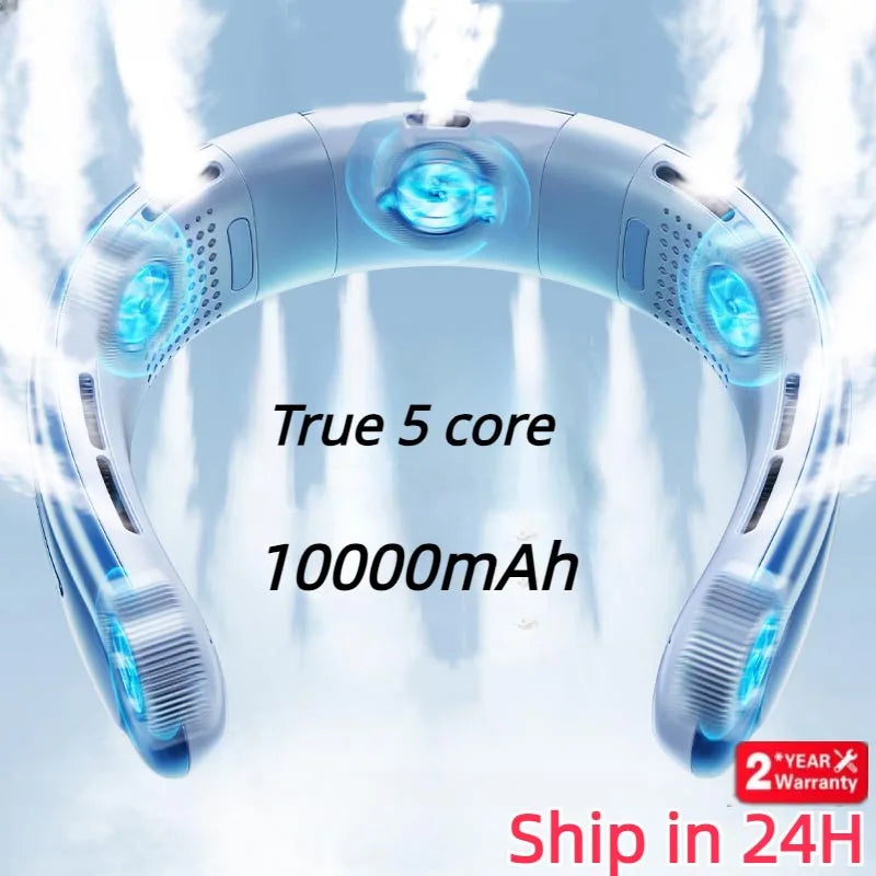 Ventilateur de Cou Portable Rechargeable 10000mAh – 3 Vitesses, Silencieux, Extérieur & Maison