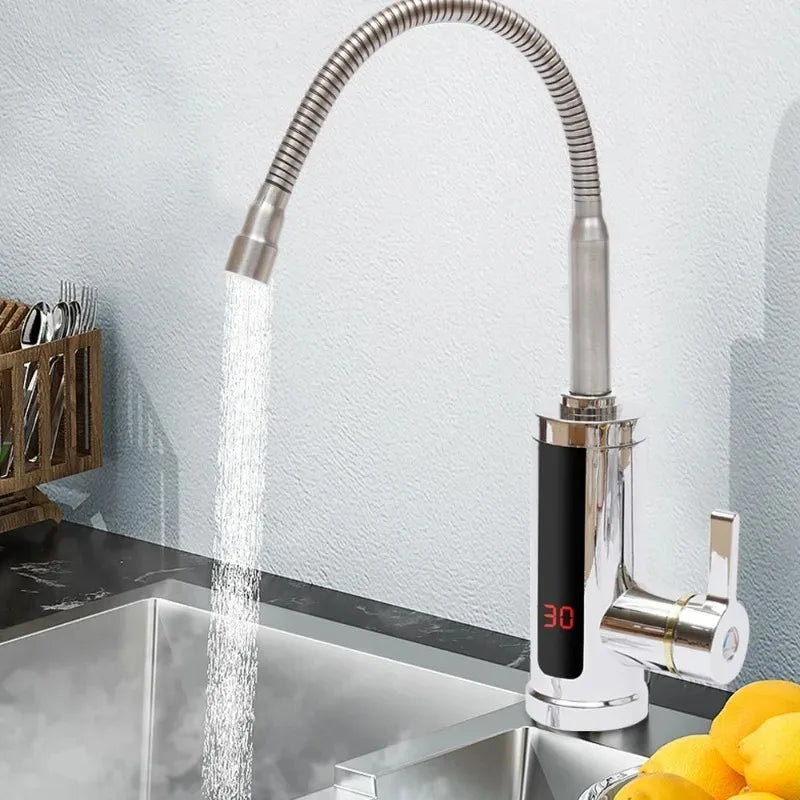Robinet électrique instantané 3KW, 360 °   Robinet de cuisine chauffant rotatif avec affichage de la température LCD