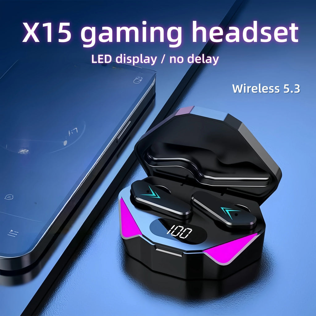 Écouteurs Bluetooth X15 TWS — Sans Fil, Réduction de Bruit, Affichage LED | Gaming & Sport