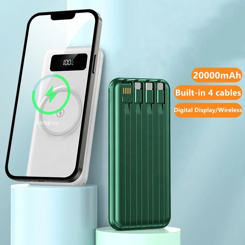 Powerbank 30000 mAh Charge Rapide Sans Fil — Batterie Externe Universelle avec Câbles | iPhone & Android